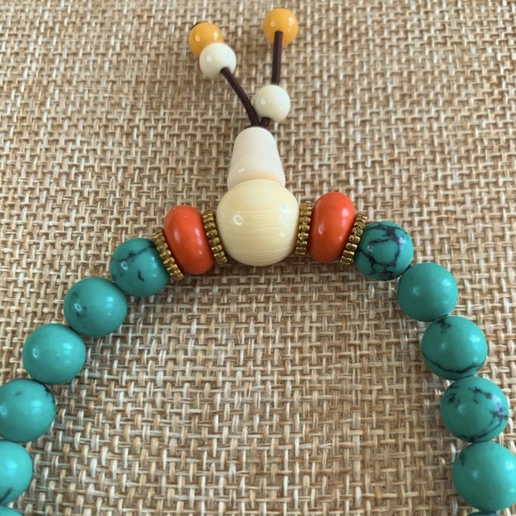 Turquoise Coral Honey Wax Bead Boho Stretch Bracelet - Picture 3 of 3